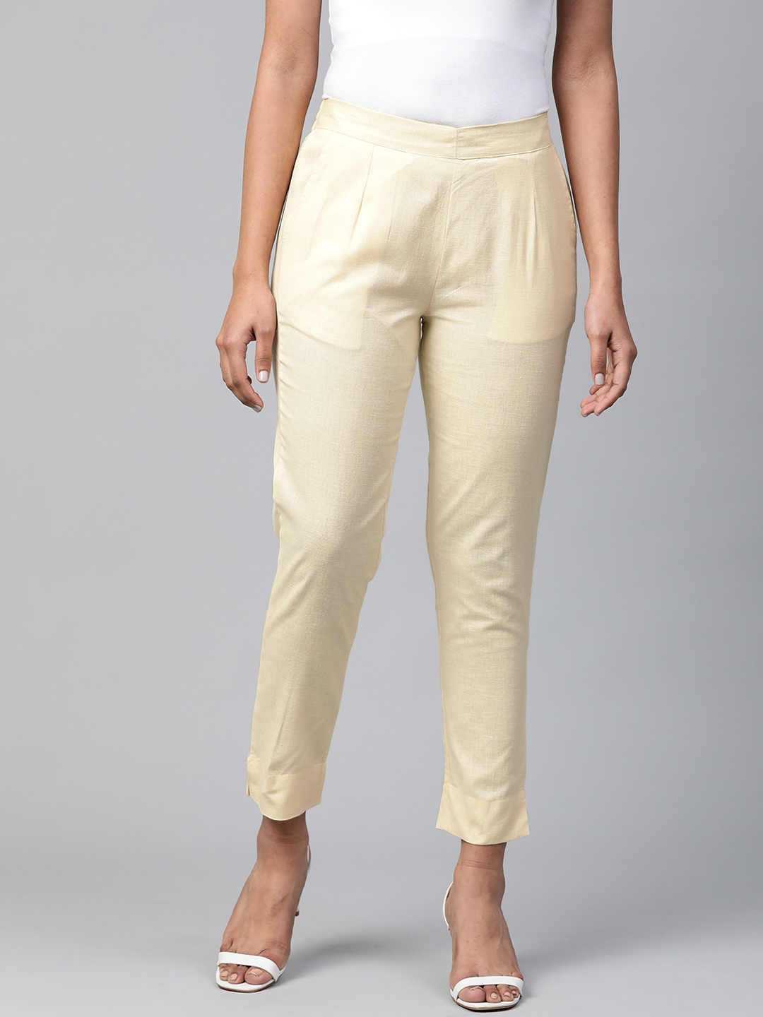 

Aurelia Women Regular Fit Polyester Trousers, Cream