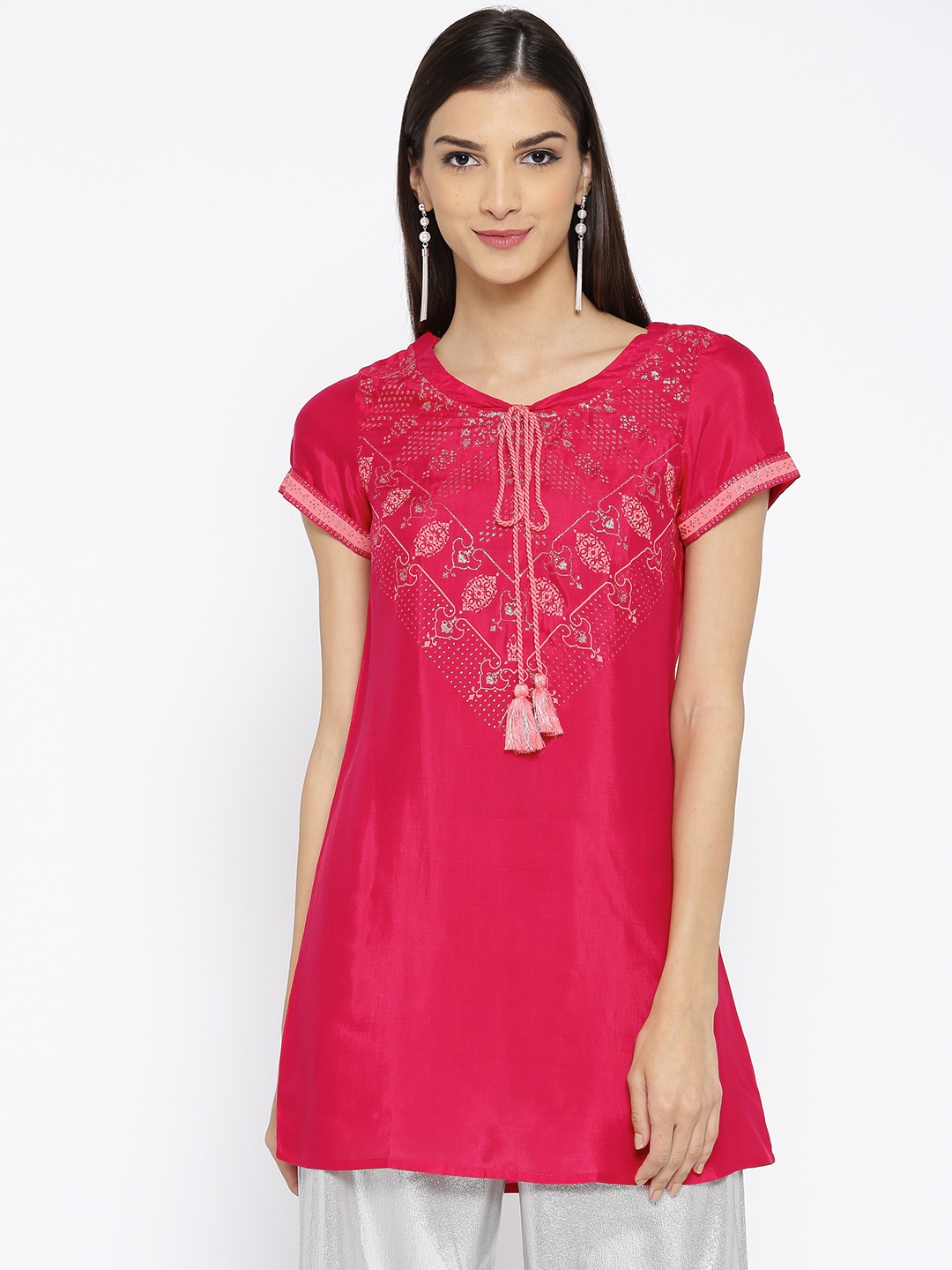 

AURELIA Women Pink Printed A-Line Kurti