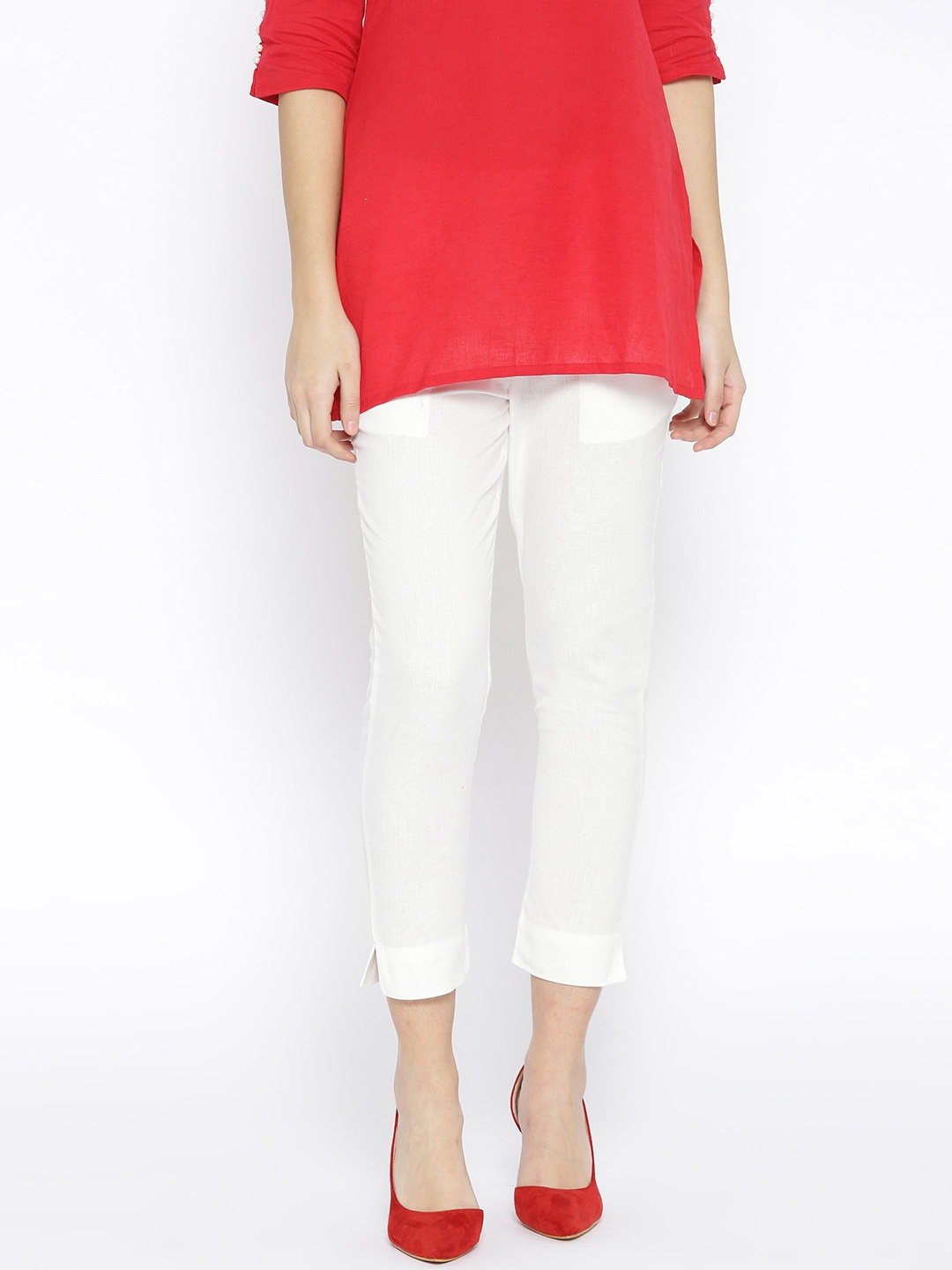 

AURELIA Women White Regular Fit Solid Cropped Trousers