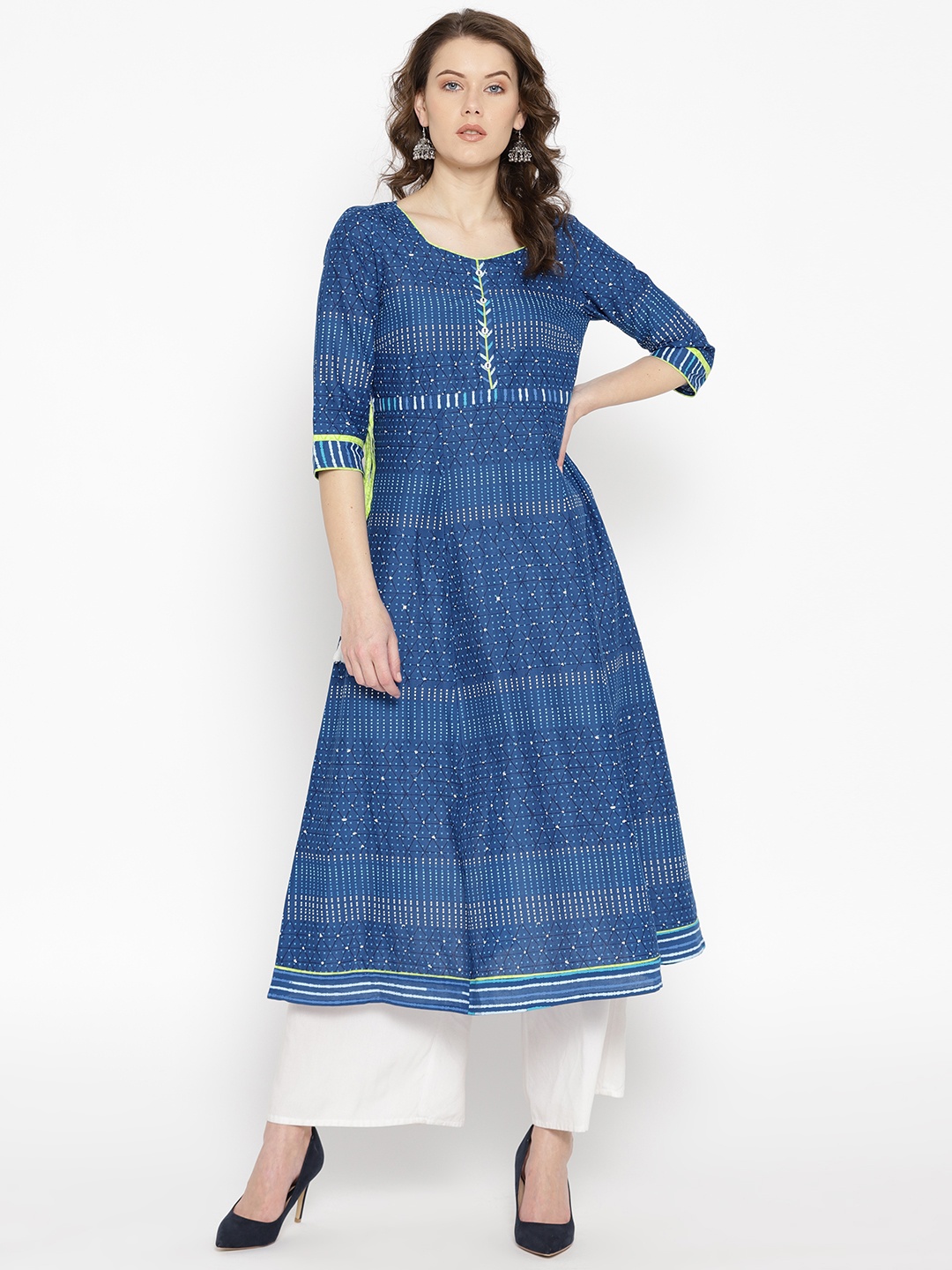 

AURELIA Women Blue & White Printed A-Line Kurta