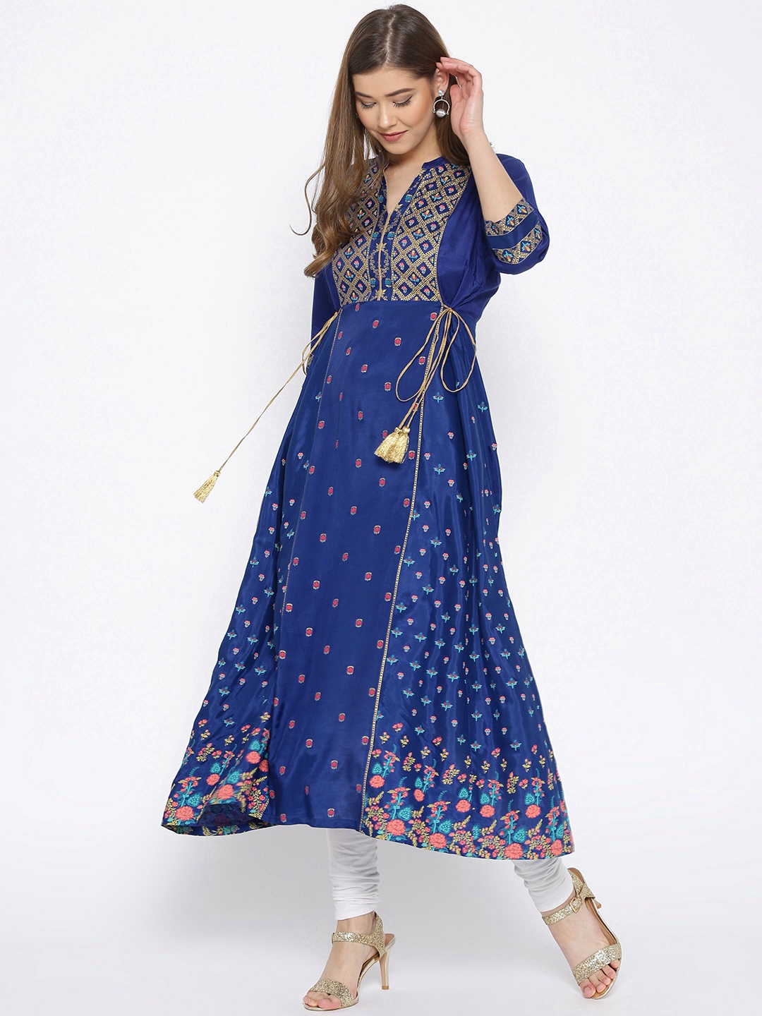 

AURELIA Women Navy Blue & Golden Printed A-Line Kurta