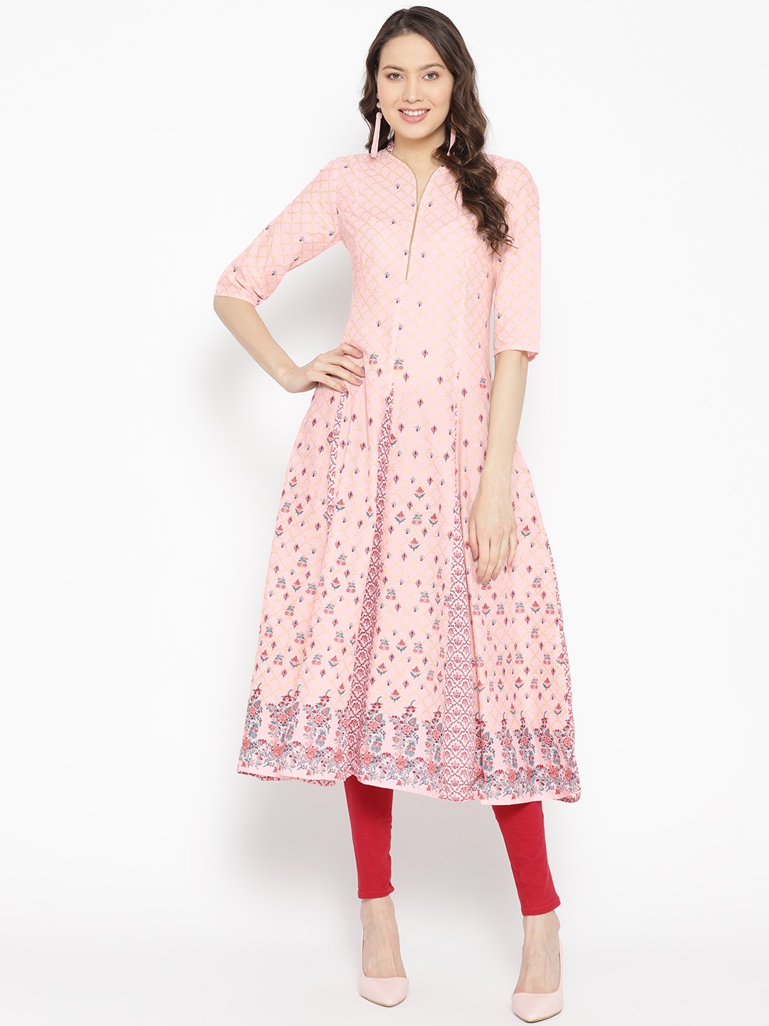 

AURELIA Women Pink & Golden Printed Anarkali Kurta
