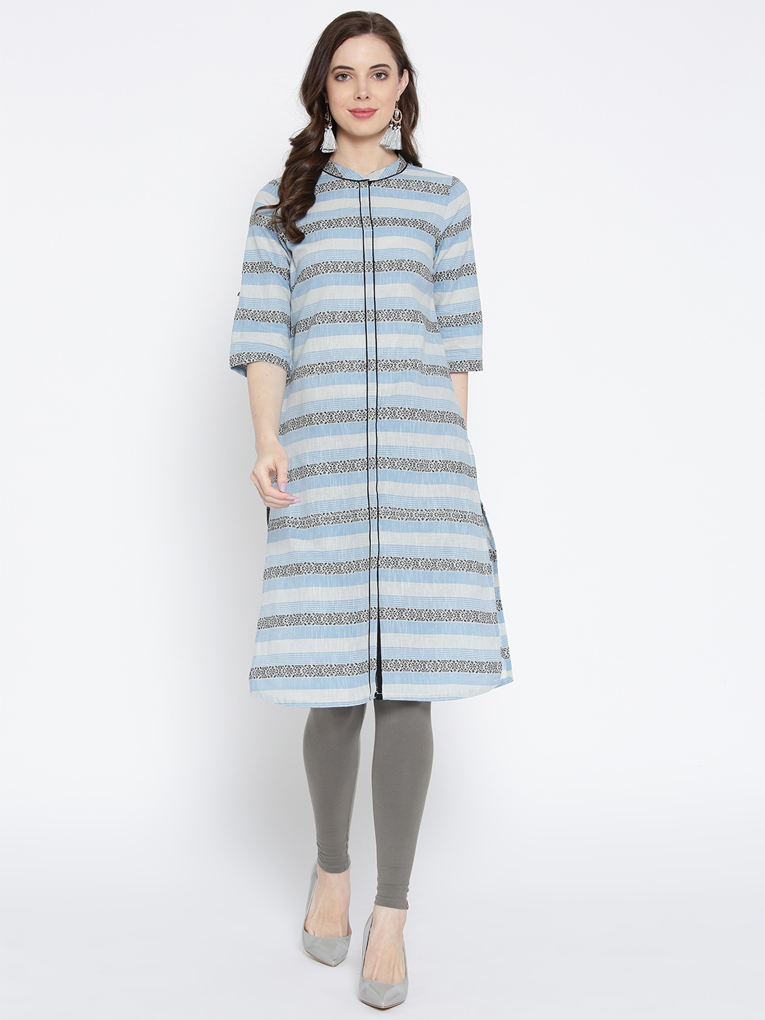 

AURELIA Women Straight Cotton Kurta, Blue