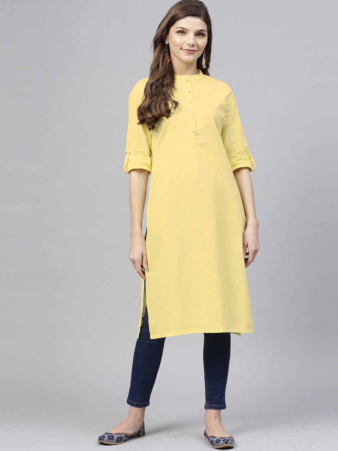 

W Women Yellow Solid Straight Kurta