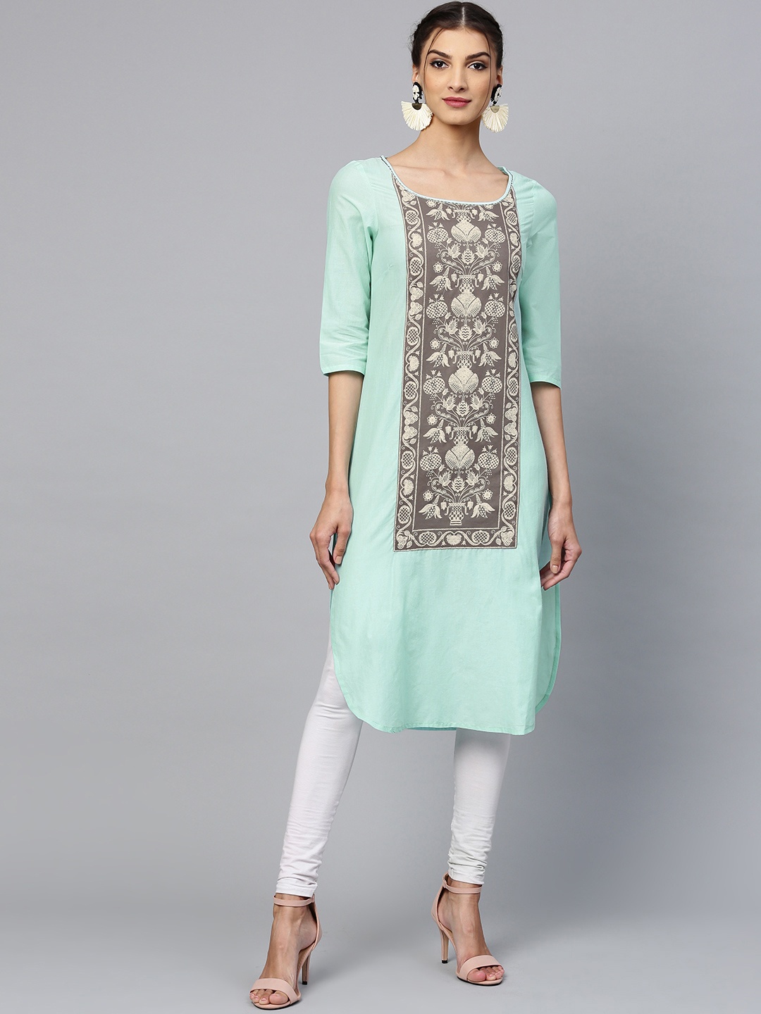 

W Women Blue & Grey Printed Straight Kurta