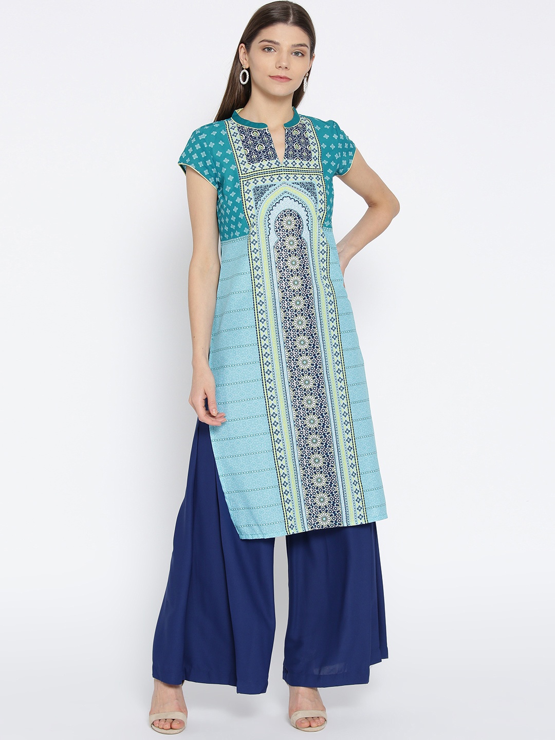 

AURELIA Women Blue Printed Straight Kurta