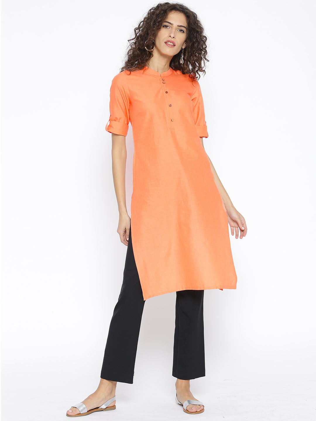 

AURELIA Women Orange Solid Straight Kurta