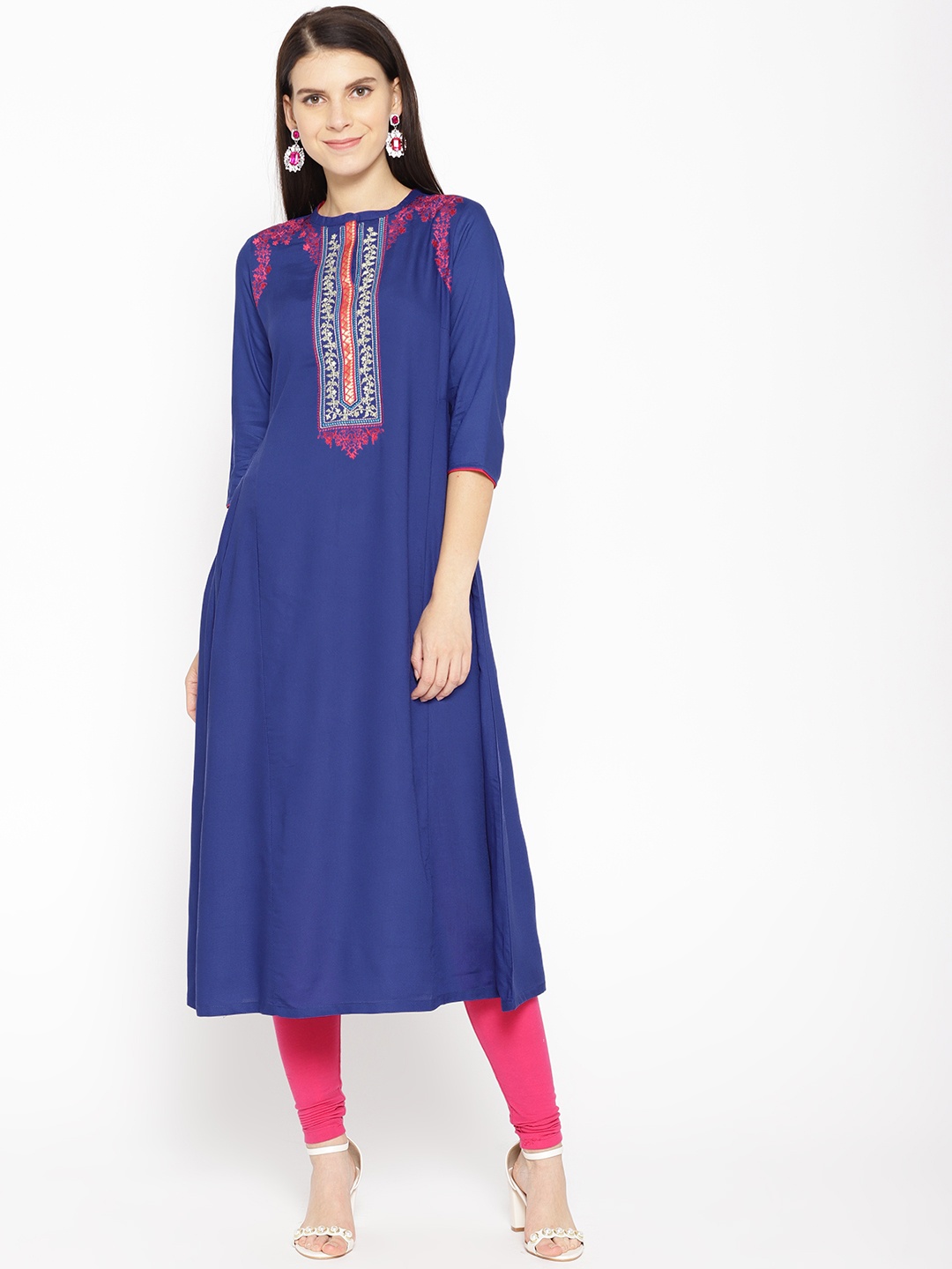 

AURELIA Women Blue Yoke Design A-Line Kurta