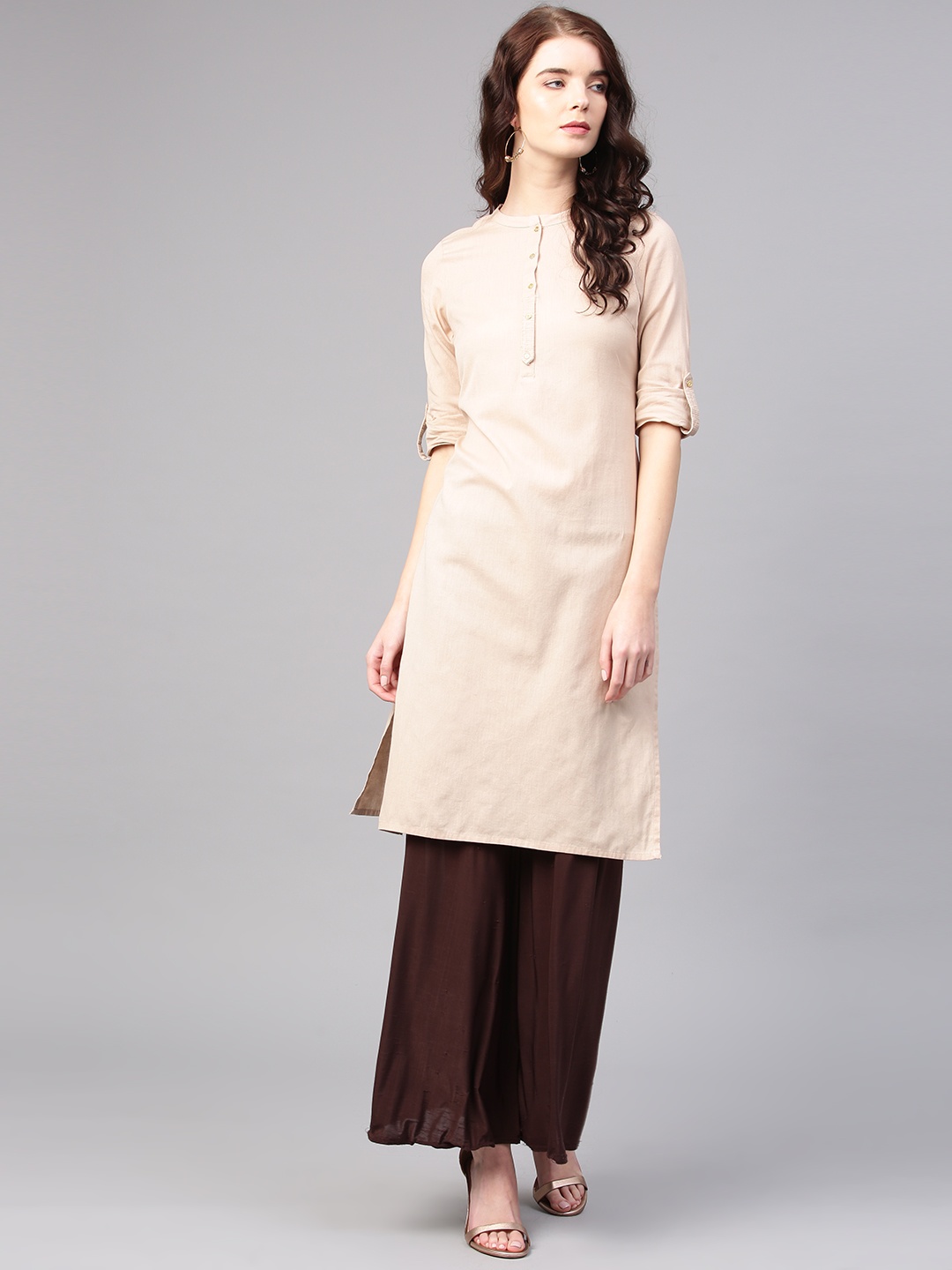 

W Women Beige Solid Straight Kurta