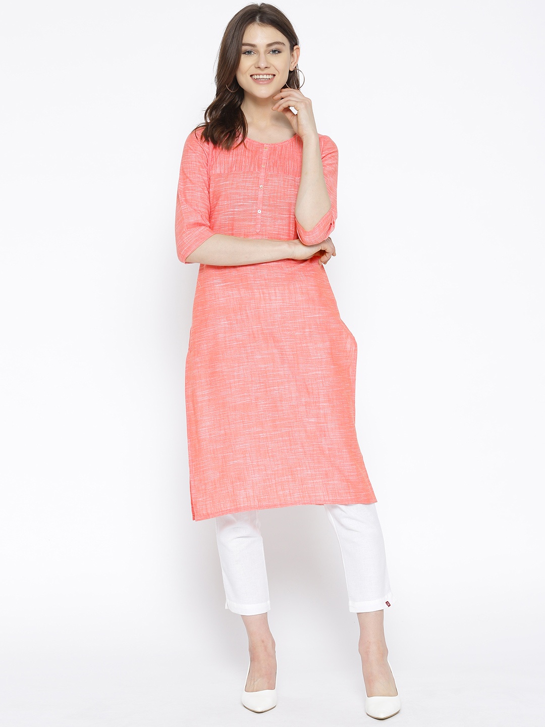 

AURELIA Women Pink Solid Straight Kurta