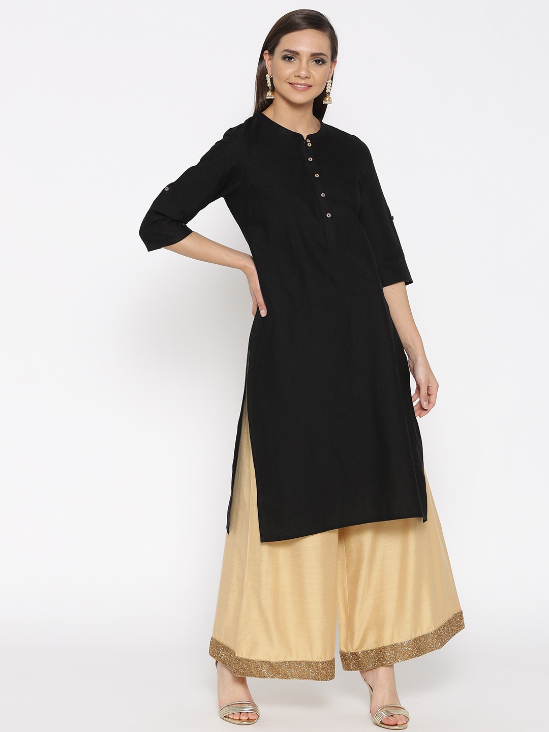 

AURELIA Women Black Solid Straight Kurta