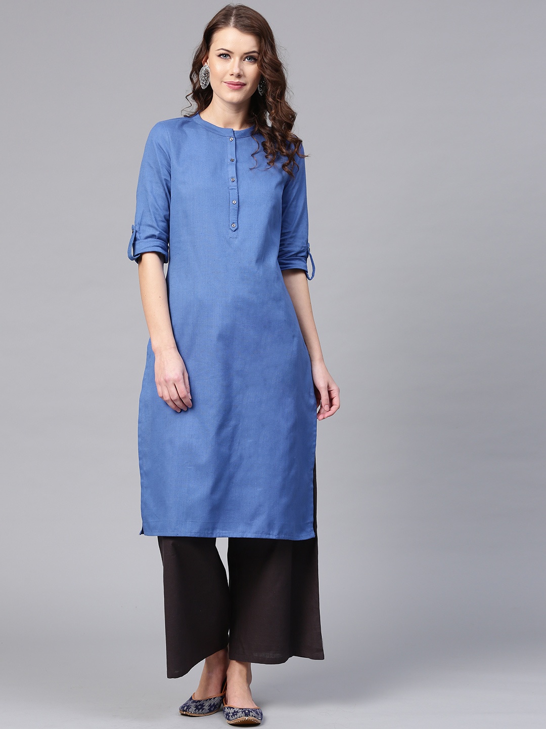 

W Women Blue Solid Straight Kurta