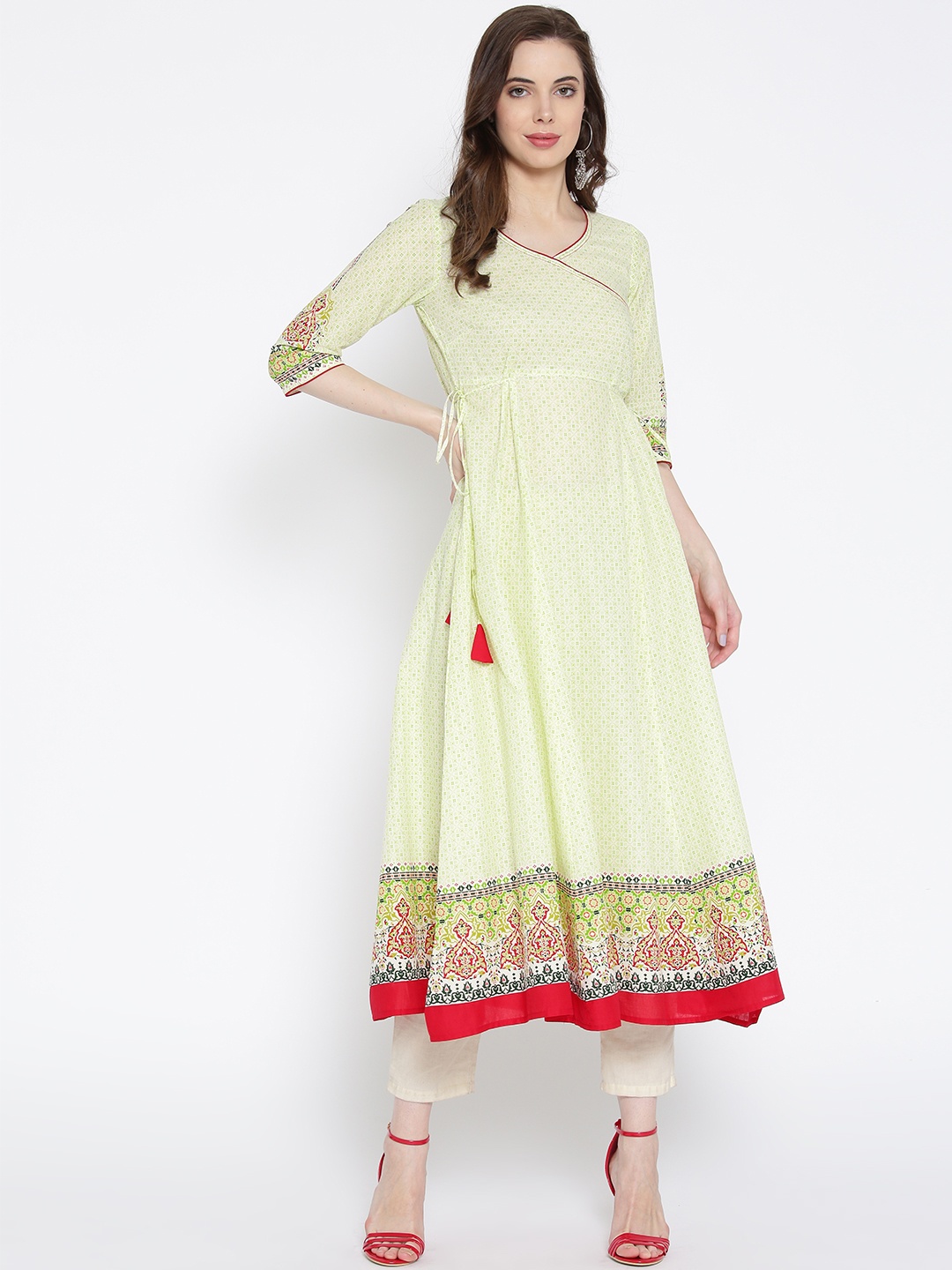 

AURELIA Women Green Printed A-Line Kurta