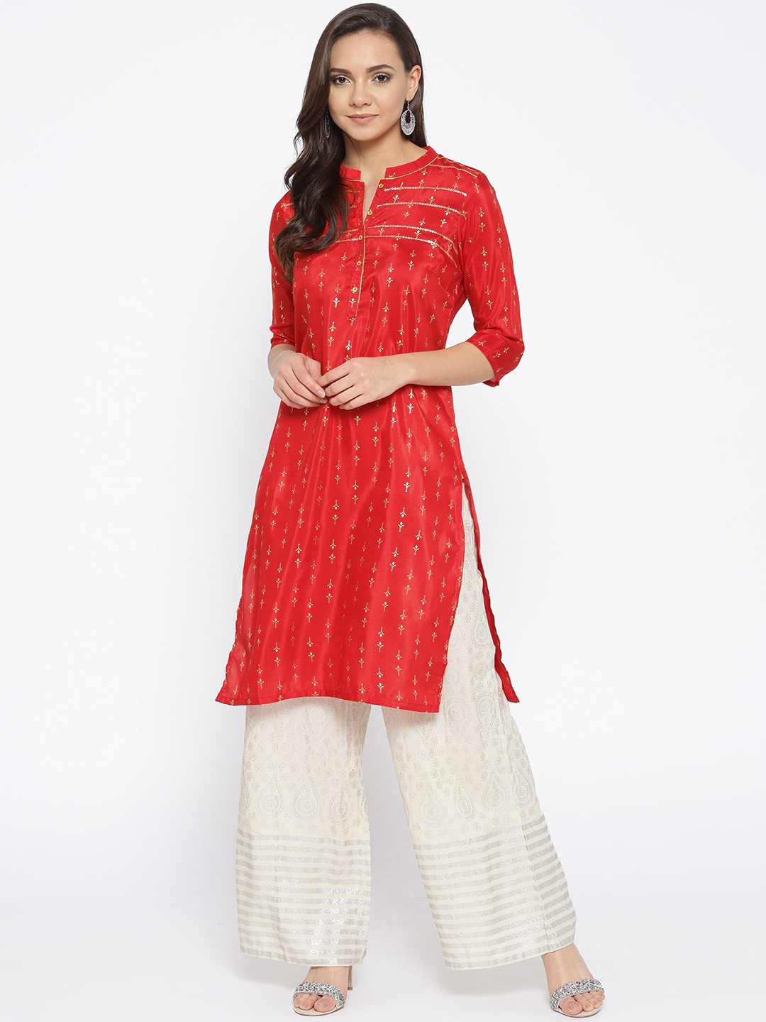 

AURELIA Women Red Printed Straight Kurta