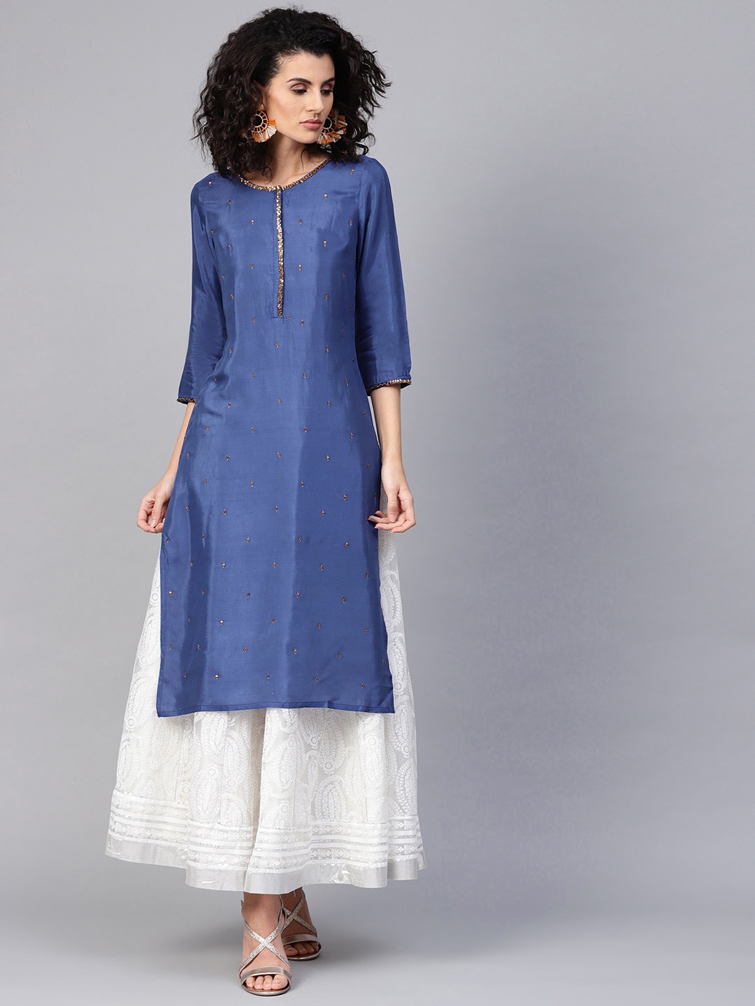 

WISHFUL by W Women Blue Embellished Straight Kurta