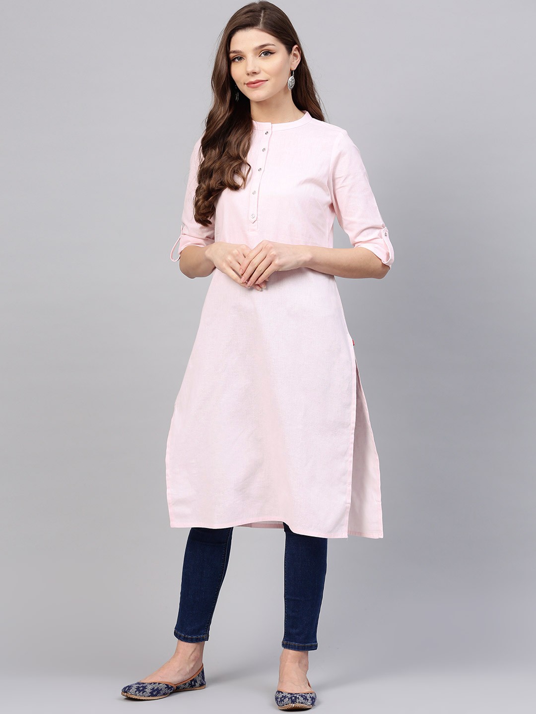 

W Women Pink Solid Straight Kurta
