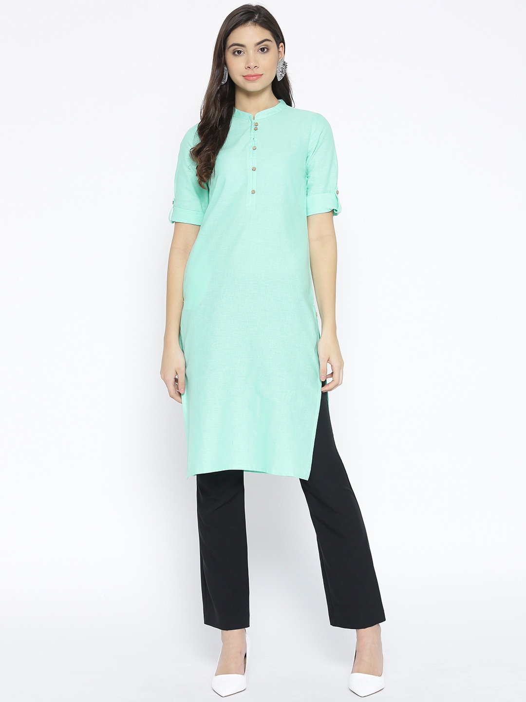 

AURELIA Women Blue Solid Straight Kurta
