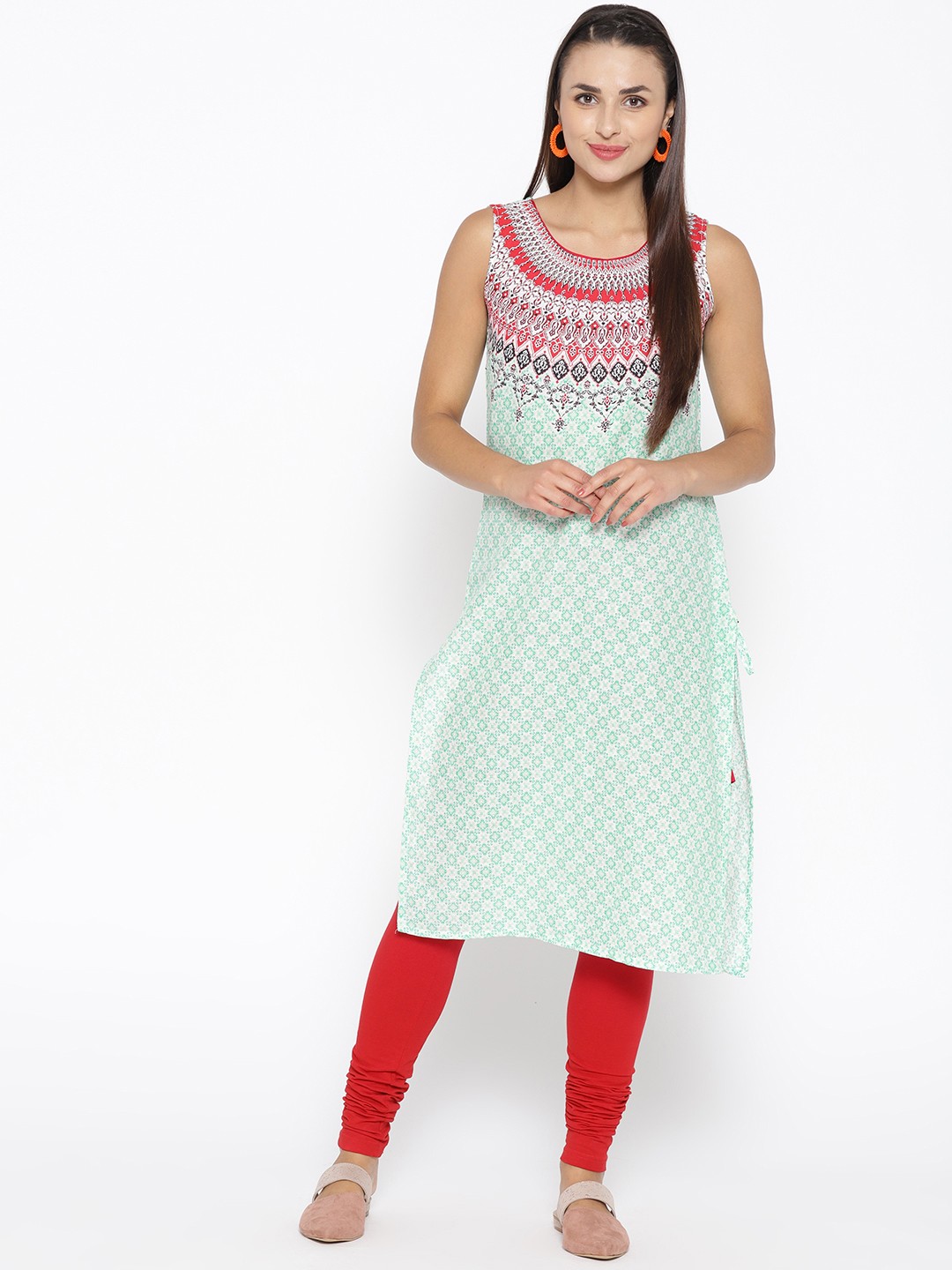 

AURELIA Women Green Printed Straight Kurta