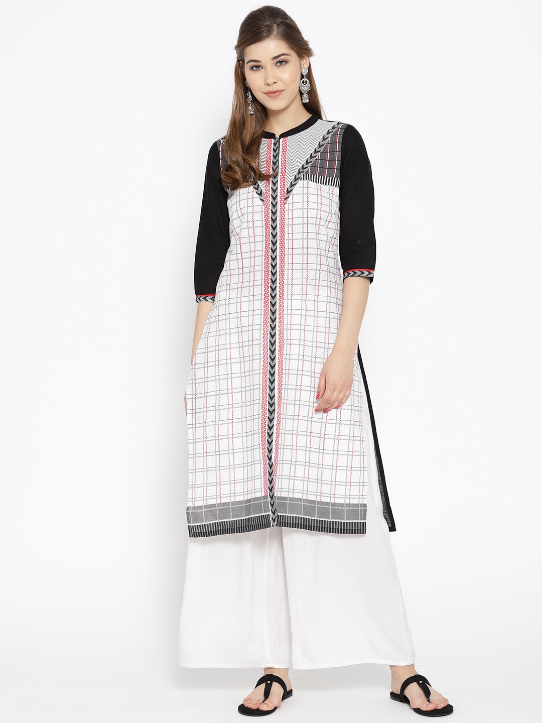 

AURELIA Women White & Black Checked A-Line Kurta