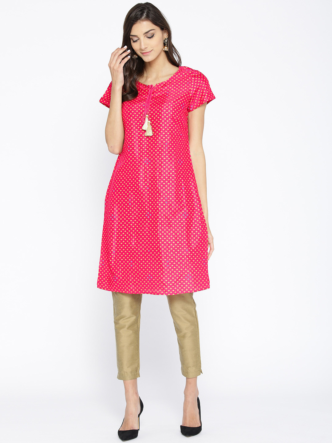 

AURELIA Women Magenta & Golden Printed A-Line Kurta