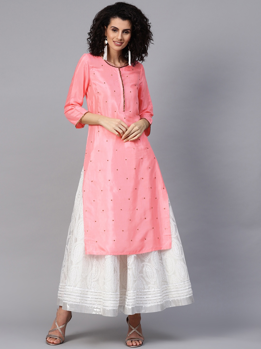 

WISHFUL by W Women Pink Embellished Straight Kurta
