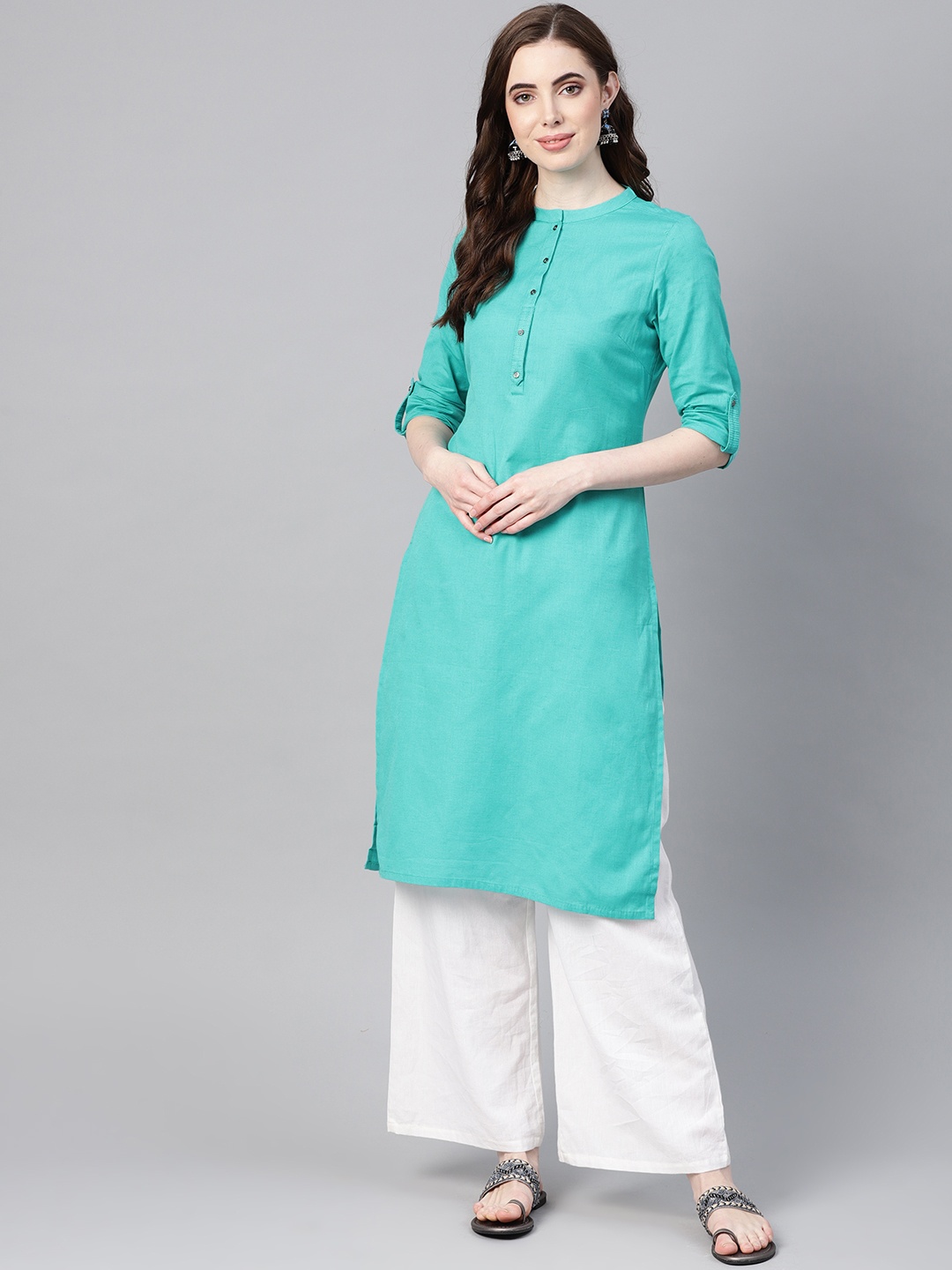 

W Women Blue Solid Straight Kurta