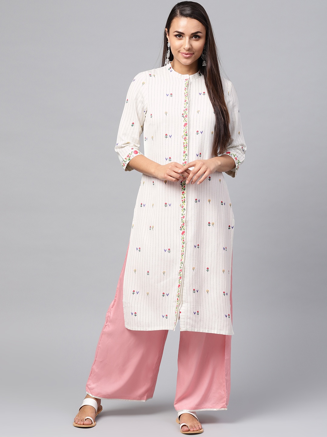 

W Women Off-White Striped Straight Kurta