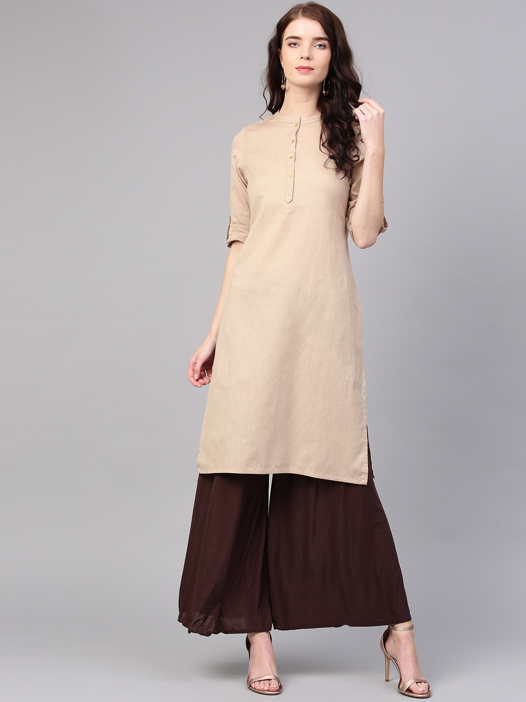 

W Women Beige Solid Straight Kurta