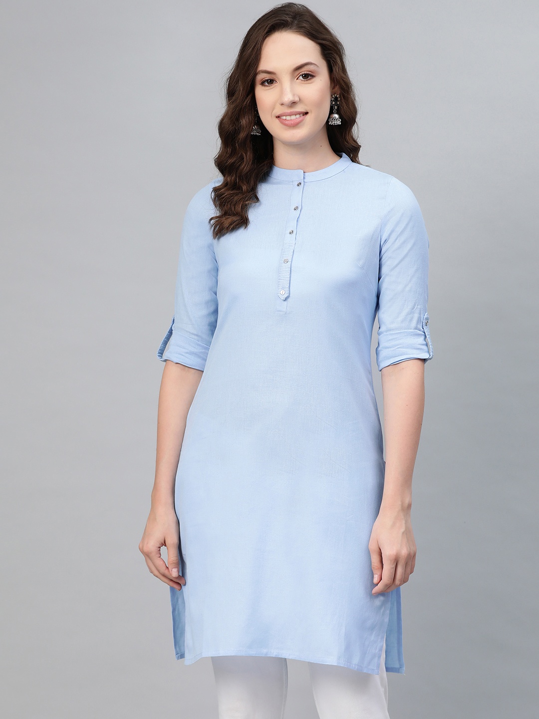 

W Women Blue Solid Straight Kurta