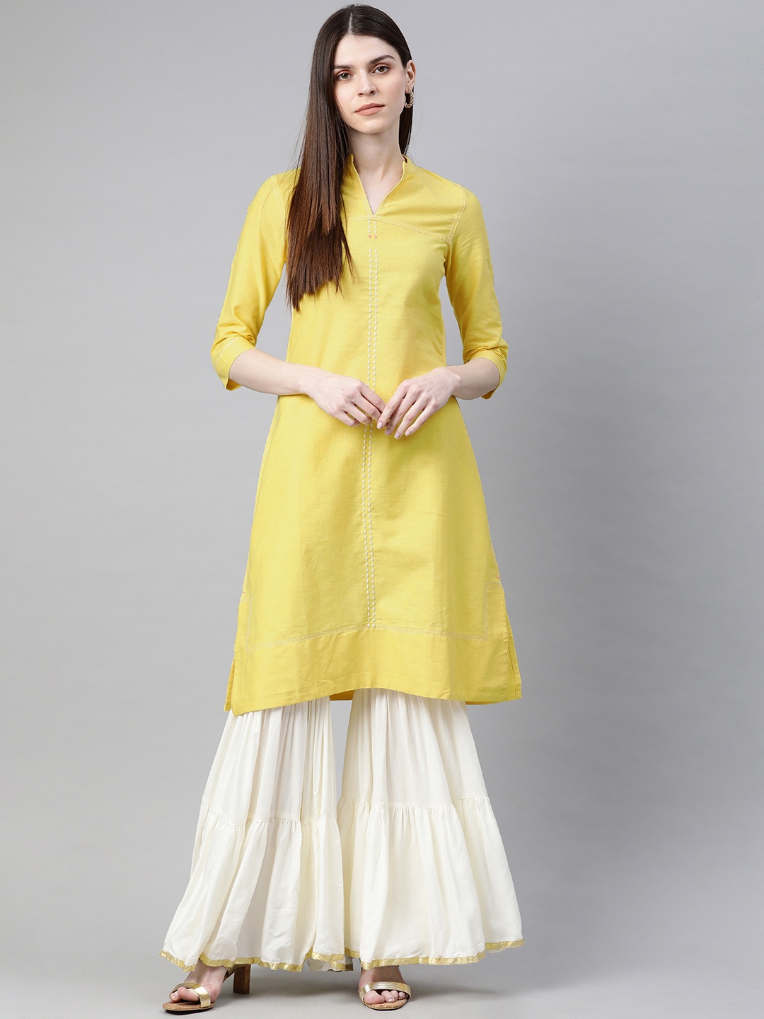 

W Women Yellow Solid A-Line Kurta