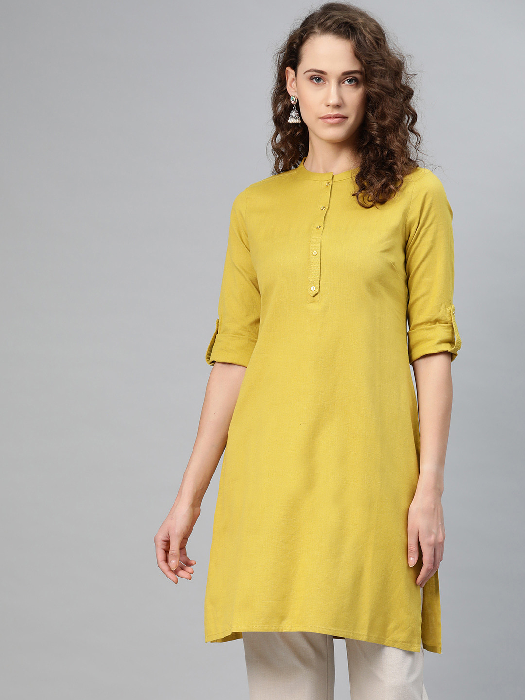 

W Women Yellow Solid Straight Kurta
