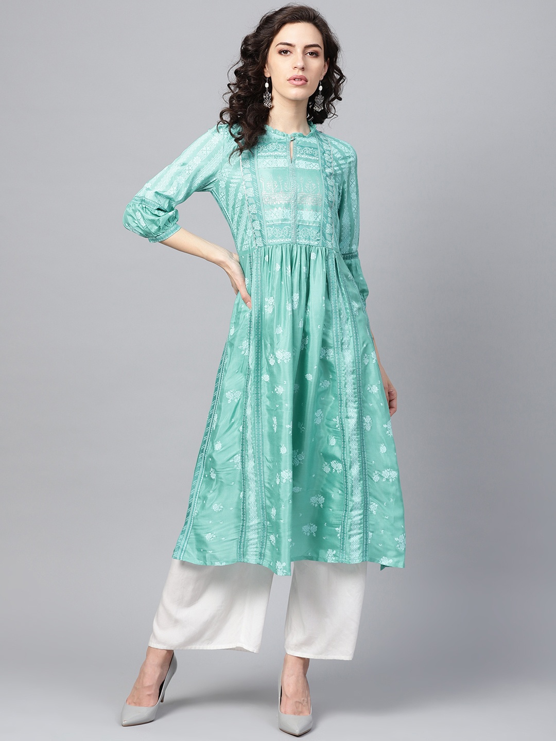 

W Women Sea Green Printed A-Line Kurta