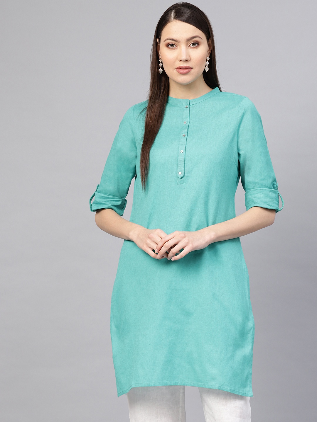 

W Women Blue Solid Straight Kurta