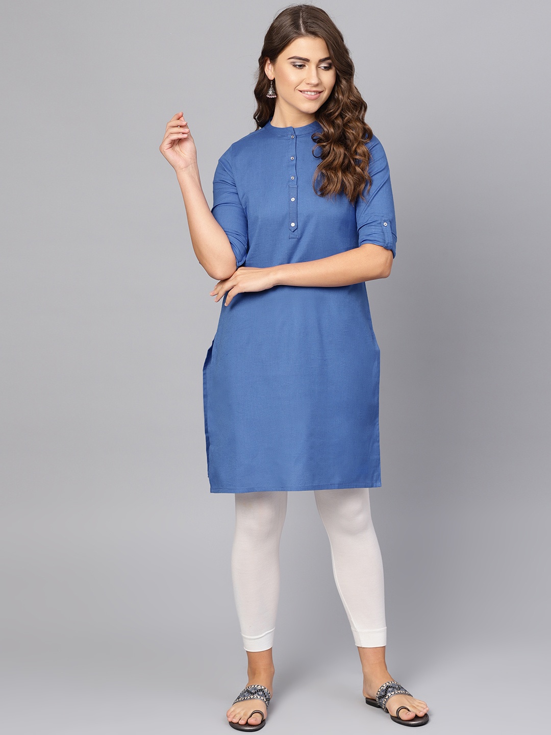 

W Women Blue Solid Straight Kurta