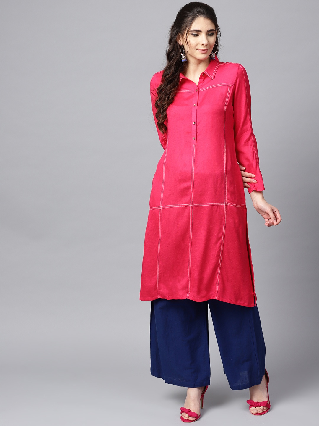 

W Women Pink Solid Straight Kurta