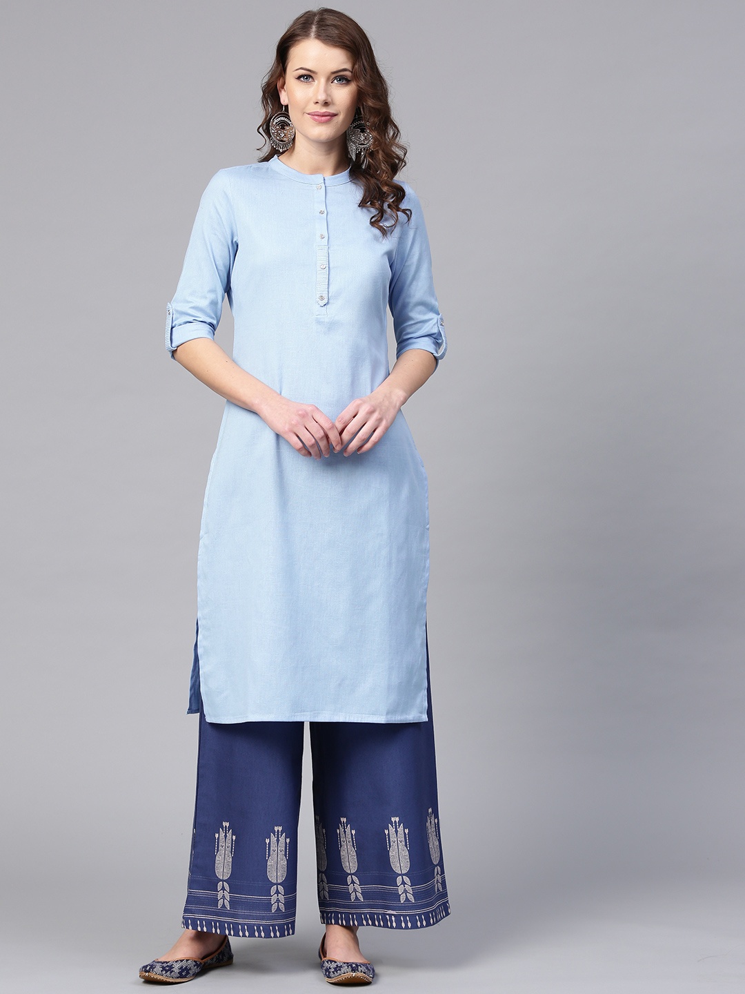 

W Women Blue Solid Straight Kurta