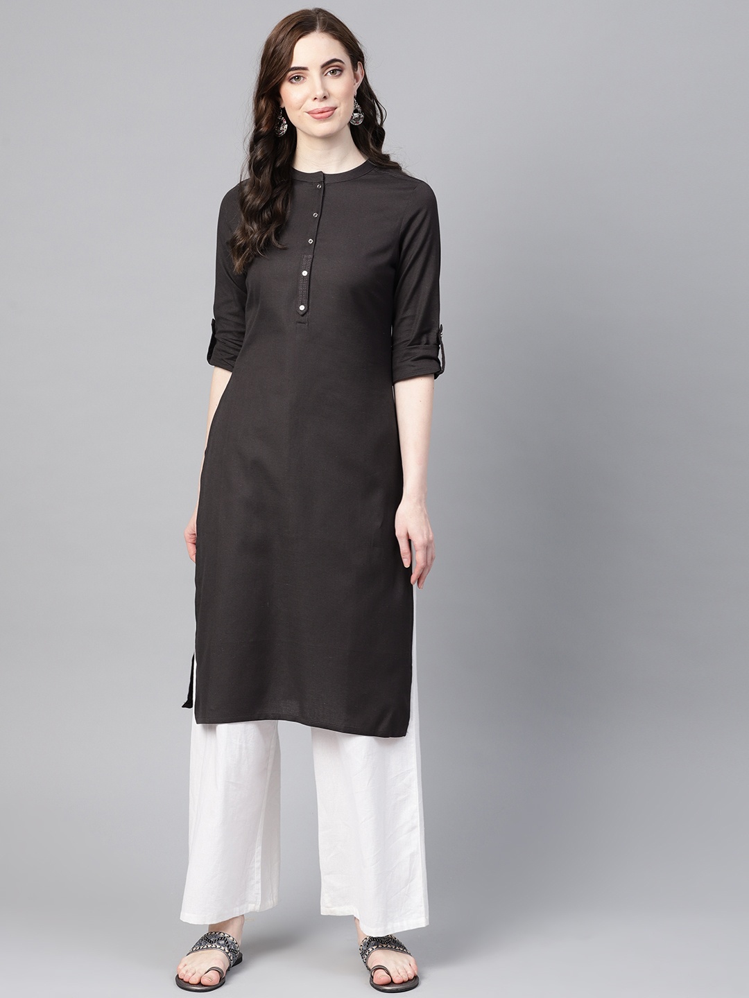 

W Women Charcoal Grey Solid Straight Kurta