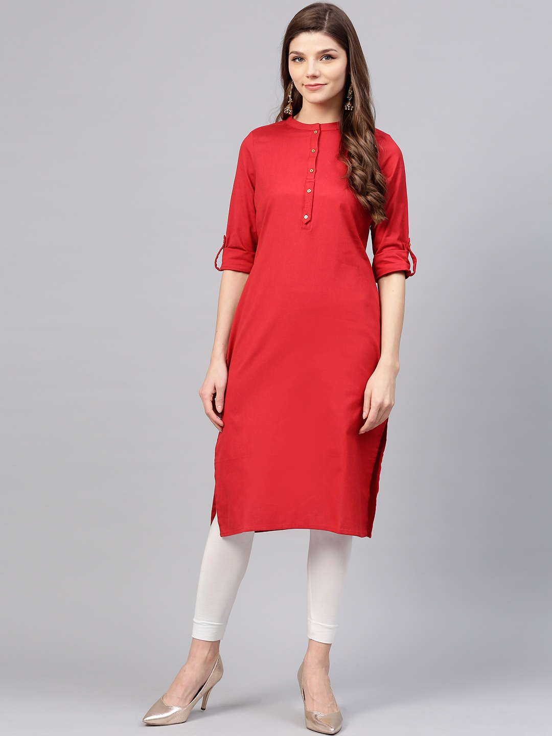 

W Women Red Solid Straight Kurta