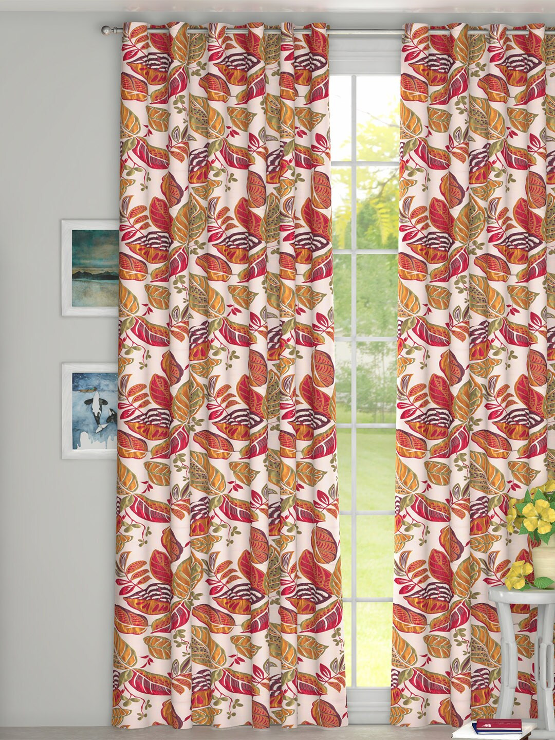 

GM Mustard-Yellow & Red Printed Single Door Curtain