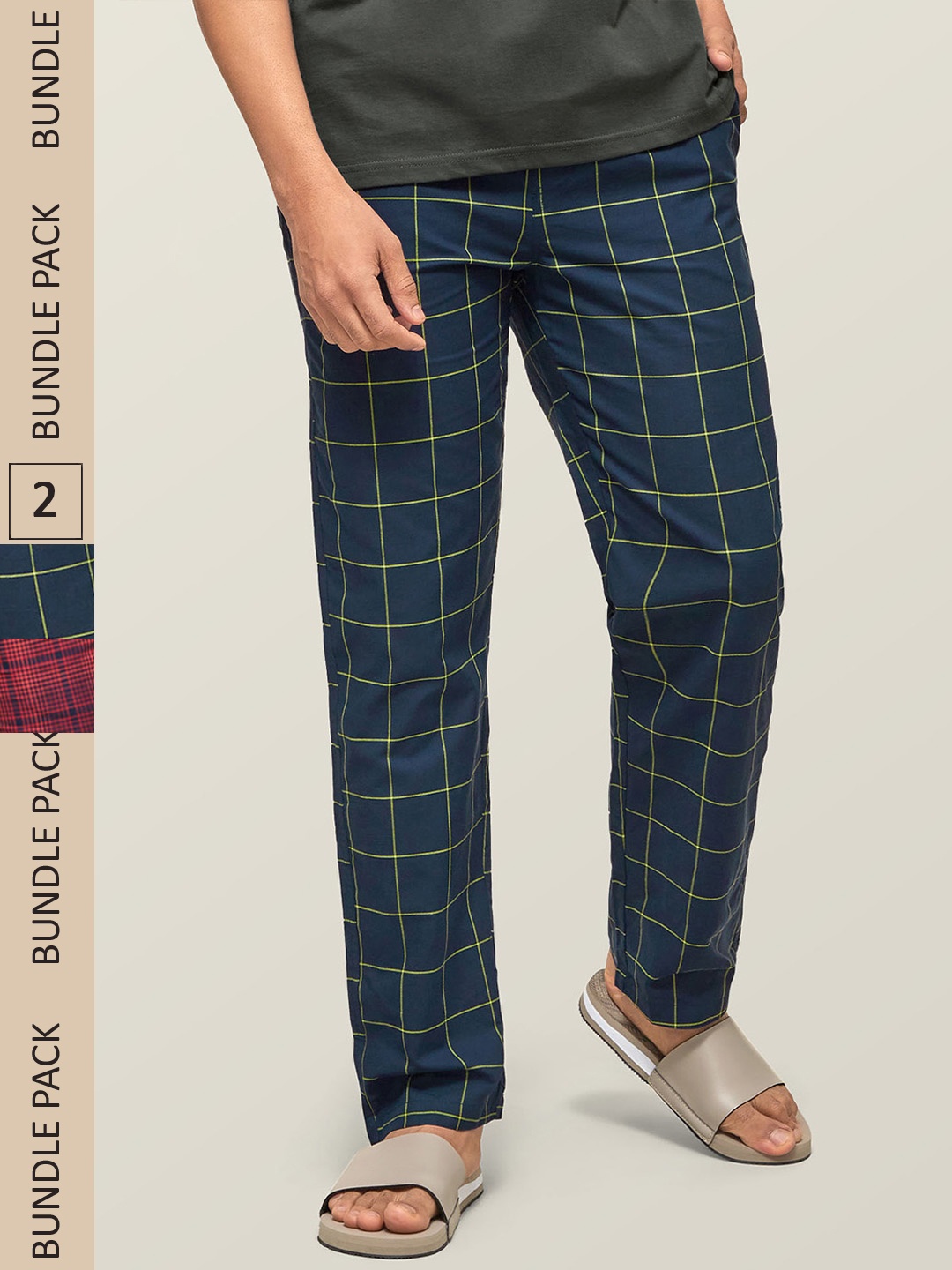 

XYXX Men Super Combed Cotton Pack of 2 Checkmate Lounge Pants XYPYJM2PCKN42, Red