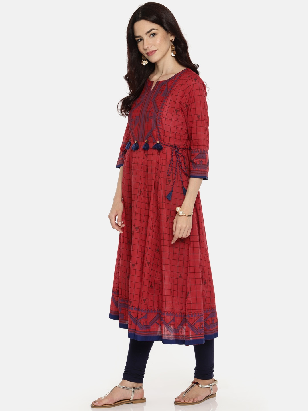 

Melange by Lifestyle Women Red & Blue Checked A-Line Kurta