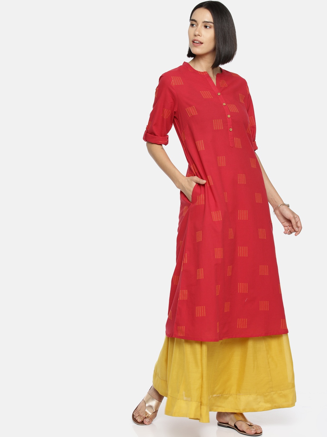 

Melange by Lifestyle Women Red Embroidered Straight Kurta