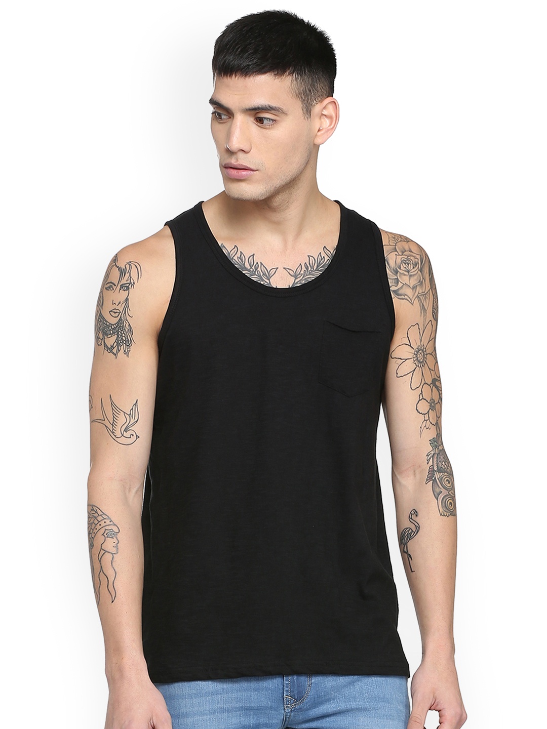 

People Men Black Solid Round Neck Pure Cotton T-shirt