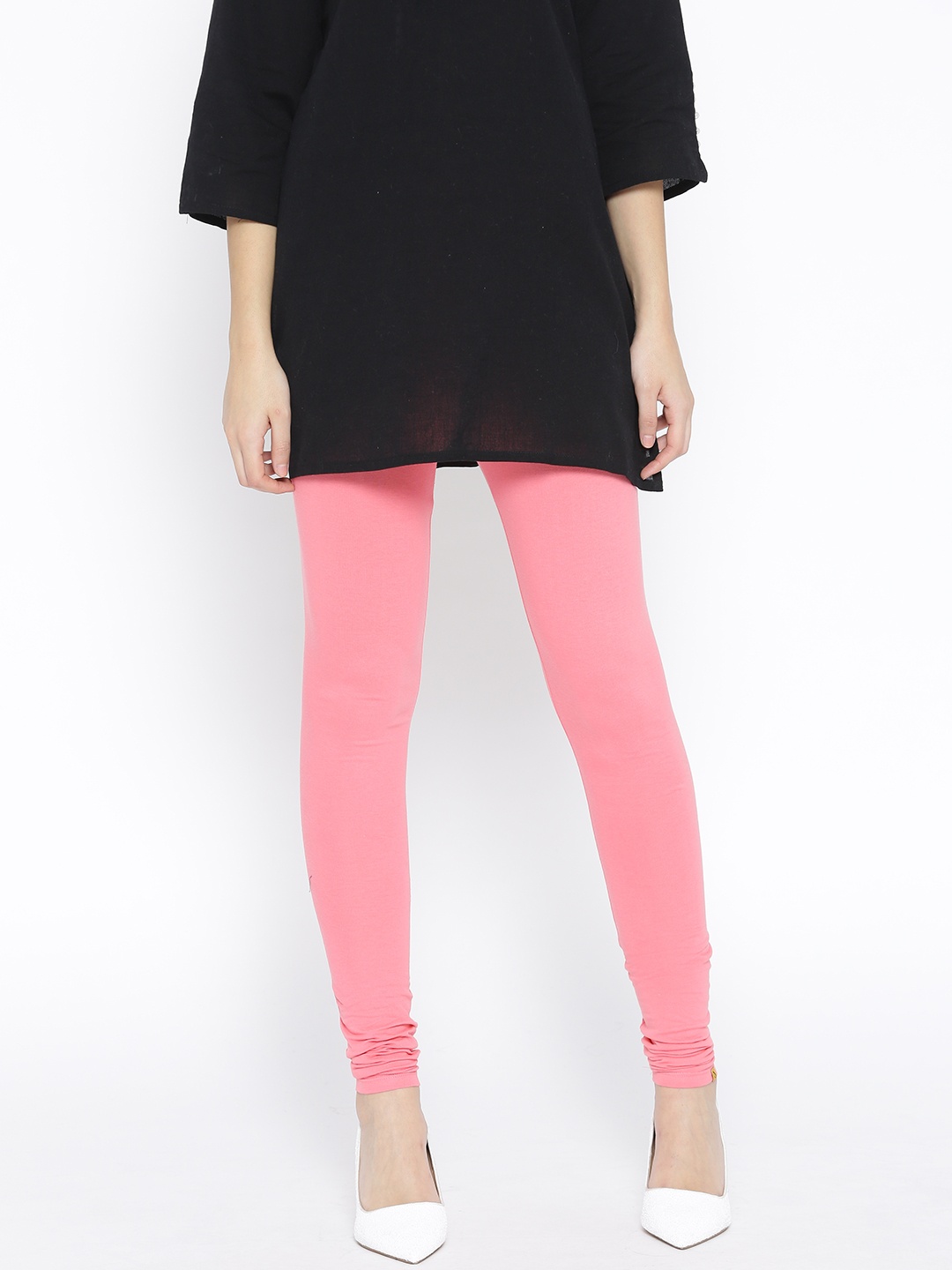 

AURELIA Women Coral Pink Solid Churidar Leggings