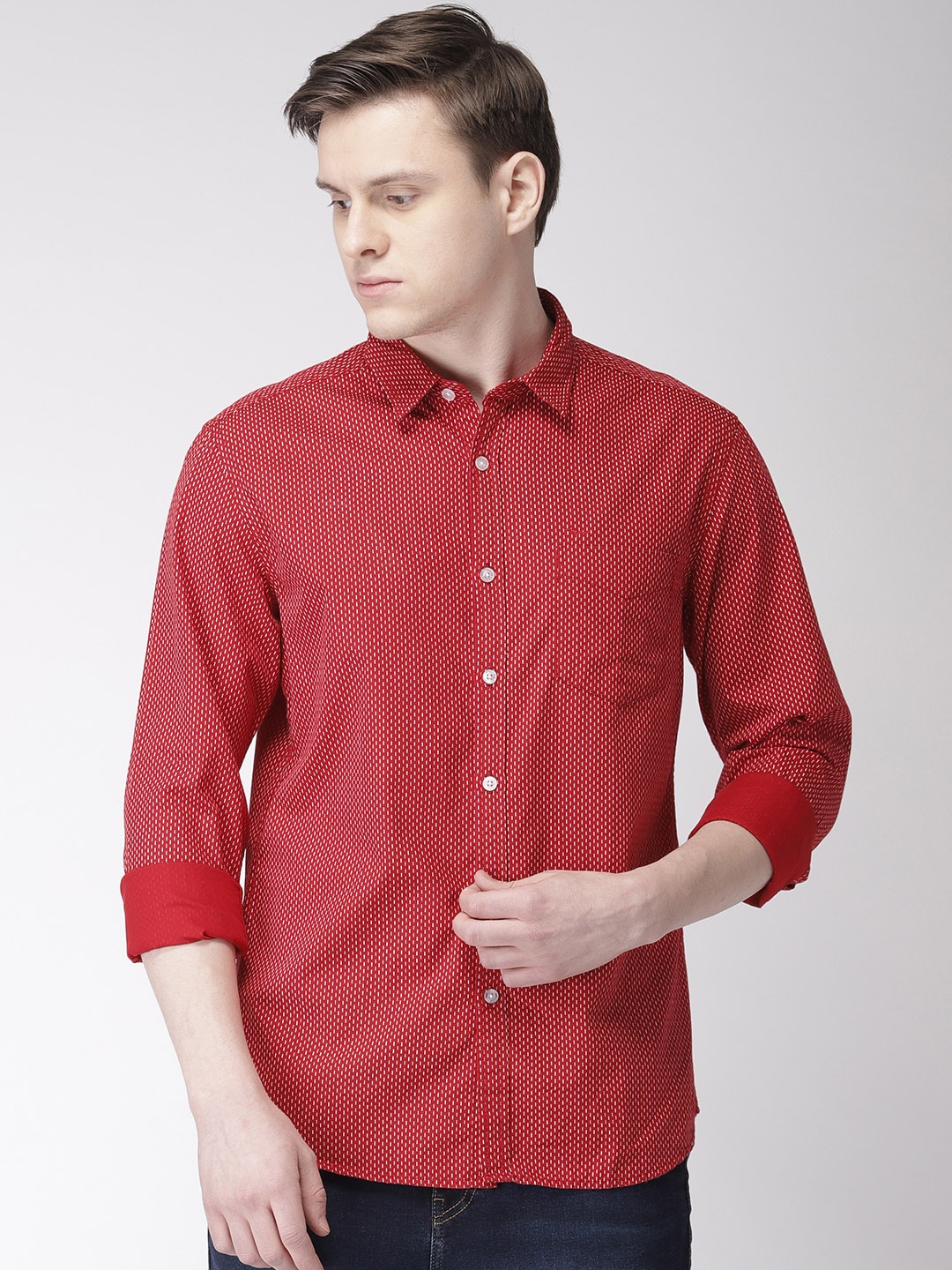 

Flying Machine Men Red Regular Fit Printed Casual Shirt