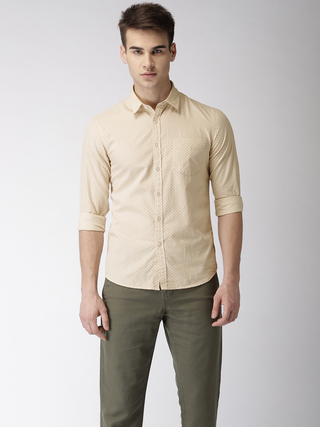 

Flying Machine Men Beige Regular Fit Printed Casual Shirt