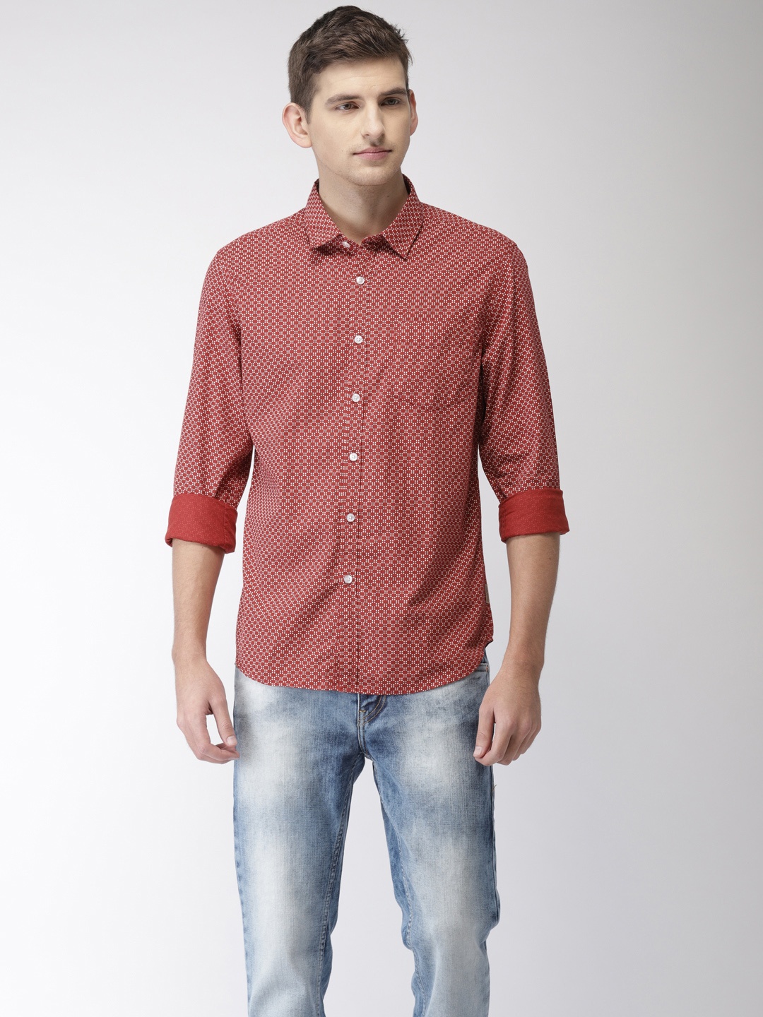

Flying Machine Men Red Regular Fit Checked Casual Shirt