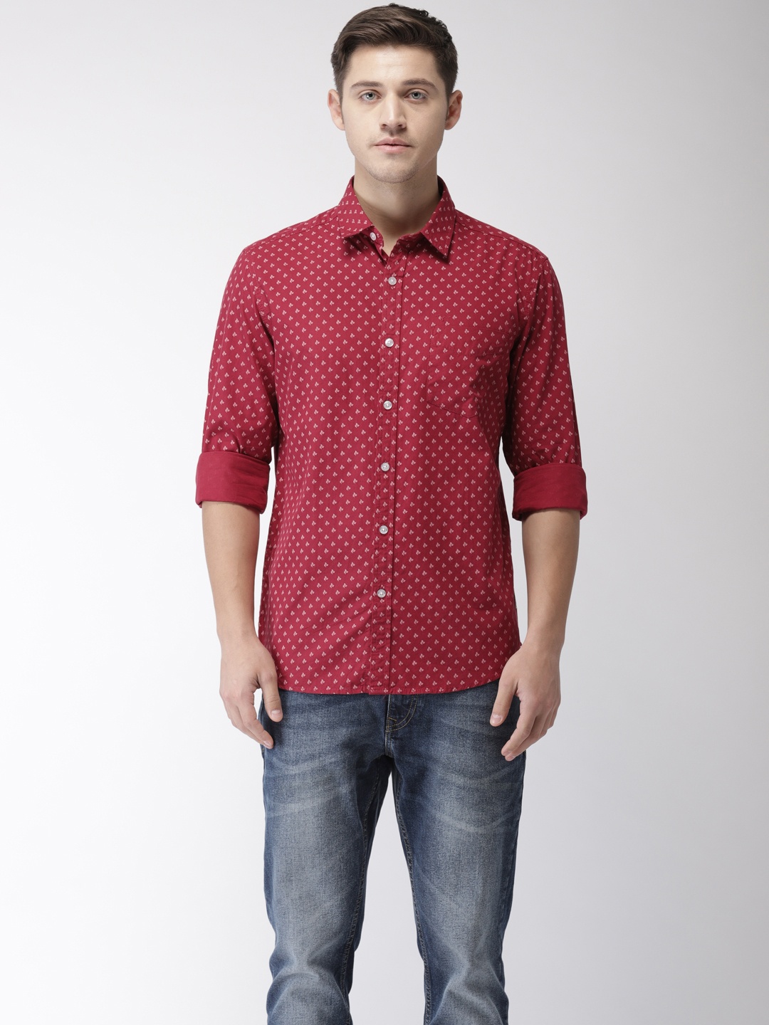 

Flying Machine Men Maroon Regular Fit Printed Casual Shirt