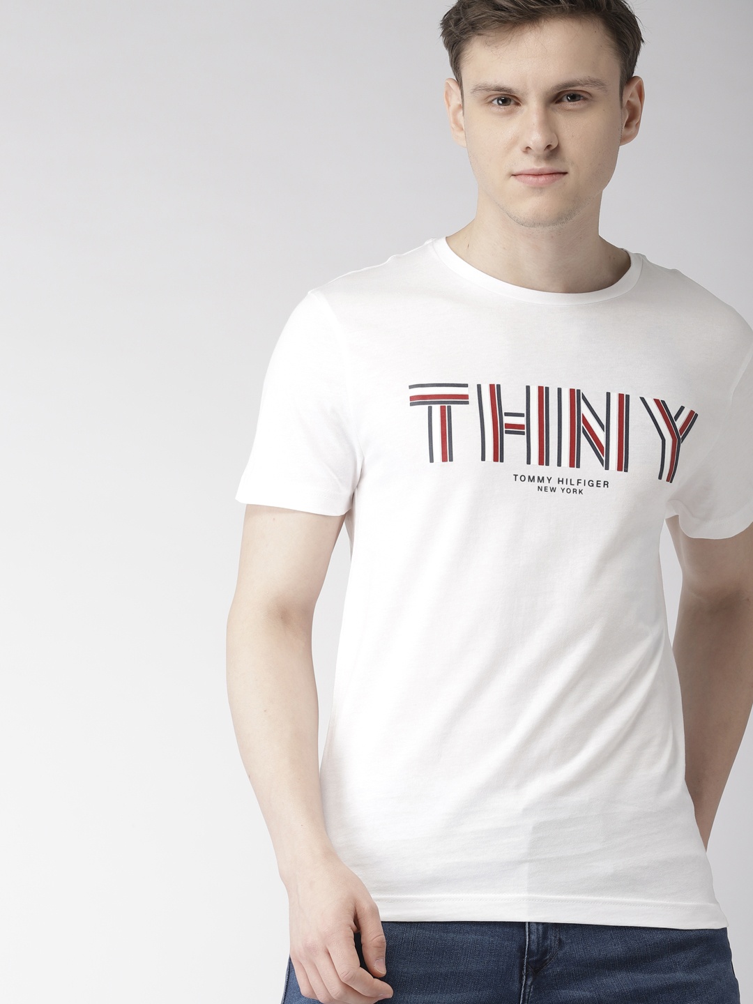 

Tommy Hilfiger Men White Printed Round Neck Pure Cotton T-shirt