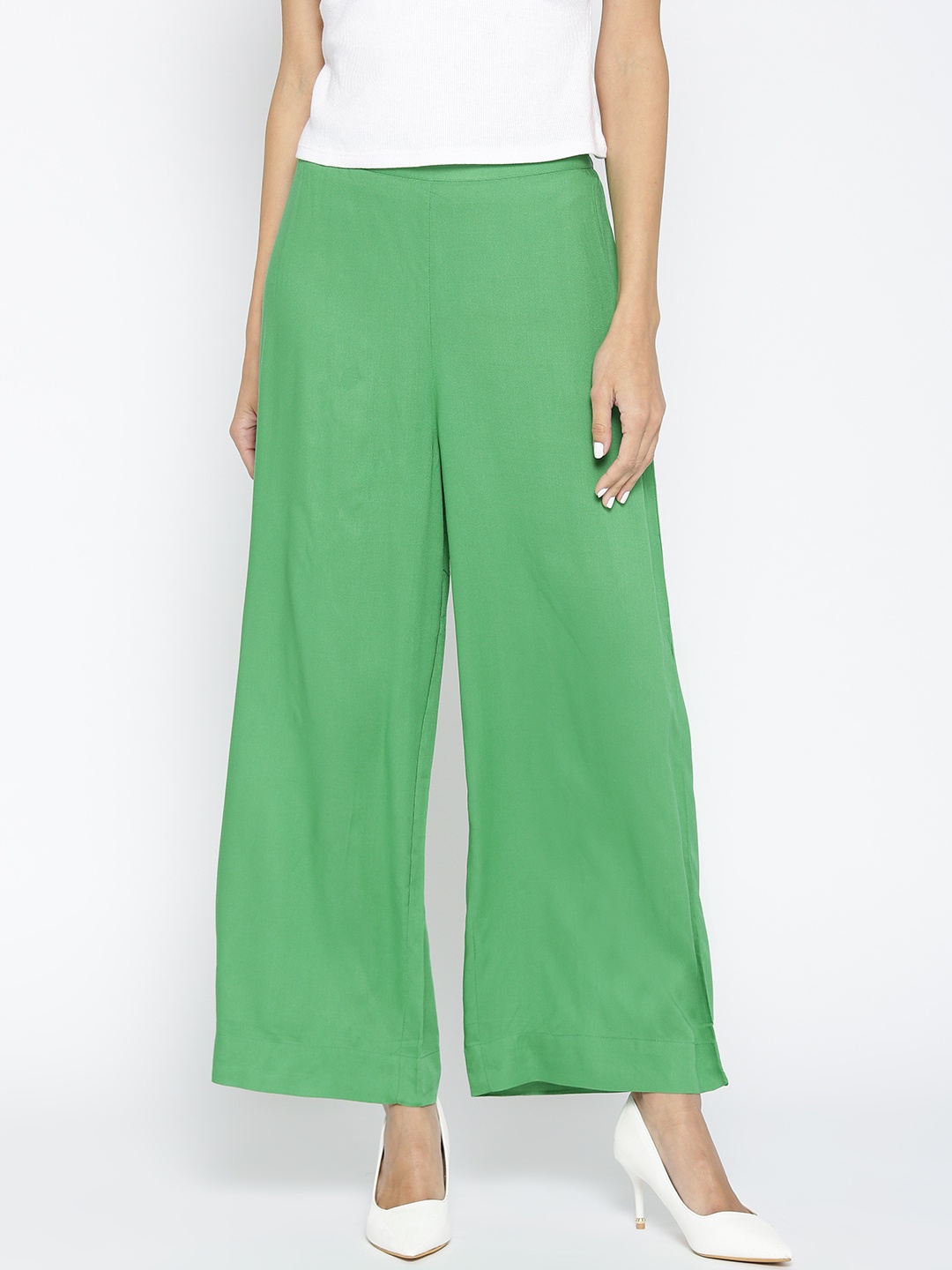 

AURELIA Women Green Solid Straight Palazzos